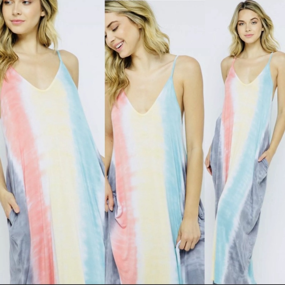 Women’s Rainbow Tie Dye Maxi Dress